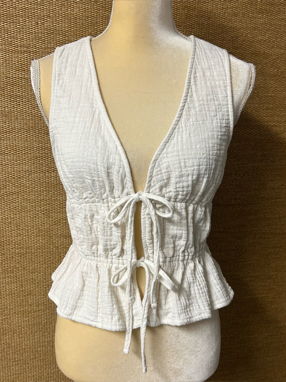 Aerie Tie Front Tank Top Women's Small Cream Gauze Sleeveless Boho Festival
